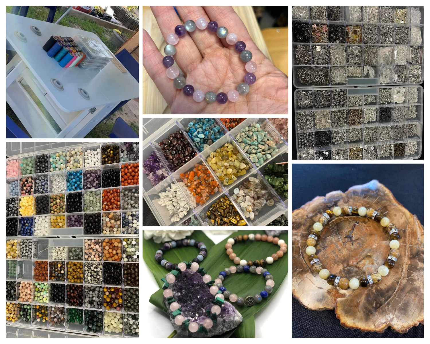 Perles, accessoires et réalisations de l’atelier de création intuitive de bracelets